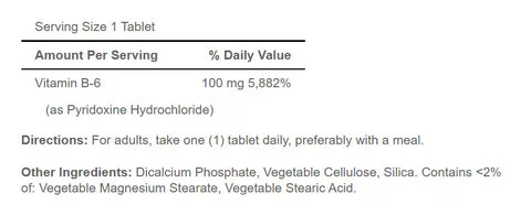 Vitamin B-6 100 mg (100 Tablets)