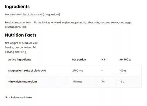 Magnesium Citrate 200 g Natural (200 g)