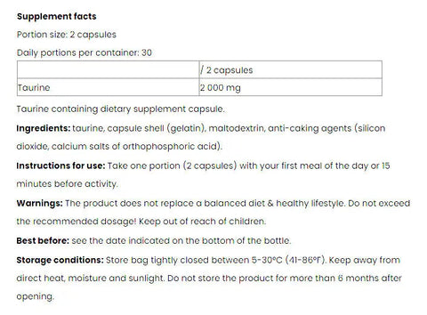 Taurine Caps - BASIC (60 Capsules, Unflavored)